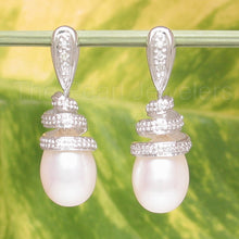 Load image into Gallery viewer, 1000805-14k-White-Gold-Diamonds-White-Pearl-Dangle-Stud-Earrings