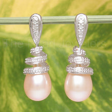 Load image into Gallery viewer, 1000807-14k-White-Gold-Diamonds-Peach-Pearl-Dangle-Stud-Earrings