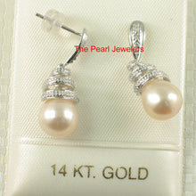 Load image into Gallery viewer, 1000807-14k-White-Gold-Diamonds-Peach-Pearl-Dangle-Stud-Earrings