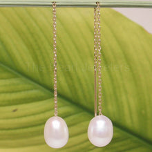 Load image into Gallery viewer, 1000820-14k-yellow-Gold-Threader-Chain-White-Raindrop-Pearl-Earrings