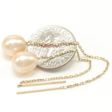 Load image into Gallery viewer, 1000822-14k-yellow-Gold-Threader-Chain-Peach-Pearl-Dangle-Earrings