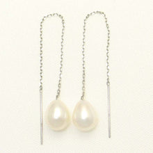 Load image into Gallery viewer, 1000825-14k-White-Gold-Threader-Chain-White-Raindrop-Pearl-Dangle-Earrings