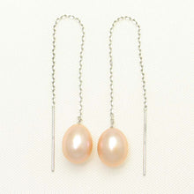 Load image into Gallery viewer, 1000827-14k-White-Gold-Threader-Chain-Peach-Raindrop-Pearl-Dangle-Earrings