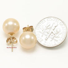 Load image into Gallery viewer, 1000842-High-Luster-AAA-9.5-10mm-Peach-Pearl-Stud-Earrings-14k-Yellow-Gold