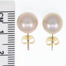 Load image into Gallery viewer, 1000844-14k-Yellow-Gold-High-Luster-AAA-9.5-10mm-Lavender-Pearl-Stud-Earrings