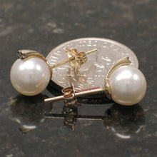 Load image into Gallery viewer, 1000870-14k-Yellow-Gold-Diamond-Genuine-White-Cultured-Pearl-Stud-Earrings