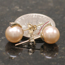 Load image into Gallery viewer, 1000872-14k-Yellow-Gold-Diamond-Genuine-Peach-Cultured-Pearl-Stud-Earrings