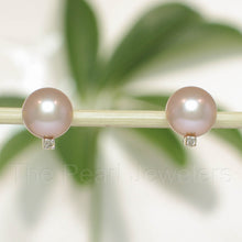 Load image into Gallery viewer, 1000872-14k-Yellow-Gold-Diamond-Genuine-Peach-Cultured-Pearl-Stud-Earrings