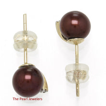 Load image into Gallery viewer, 1000873-14k-Yellow-Gold-Diamond-Chocolate-Genuine-Pearl-Stud-Earrings