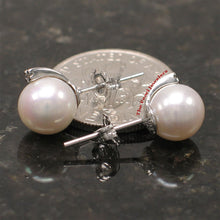Load image into Gallery viewer, 1000875-14k-White-Gold-Diamond-Genuine-White-Cultured-Pearl-Stud-Earrings