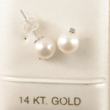 Load image into Gallery viewer, 1000875-14k-White-Gold-Diamond-Genuine-White-Cultured-Pearl-Stud-Earrings