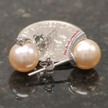 Load image into Gallery viewer, 1000877-14k-White-Gold-Diamond-Peach-Cultured-Pearl-Stud-Earrings