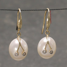 Load image into Gallery viewer, 1000890-14k-Yellow-Gold-Diamond-Genuine-White-Freshwater-Pearl-Hook-Earrings