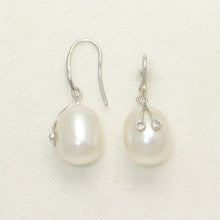 Load image into Gallery viewer, 1000895-14k-White-Gold-Diamond-Genuine-White-Freshwater-Pearl-Hook-Earrings