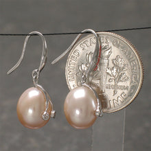 Load image into Gallery viewer, 1000897-14k-White-Gold-Diamond-Genuine-Pink-Freshwater-Pearl-Hook-Earrings