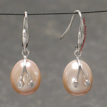 Load image into Gallery viewer, 1000897-14k-White-Gold-Diamond-Genuine-Pink-Freshwater-Pearl-Hook-Earrings