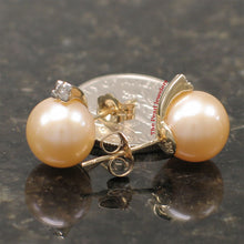 Load image into Gallery viewer, 1000902-14k-Yellow-Gold-Diamonds-9-10mm-Pink-Cultured-Pearl-Stud-Earrings