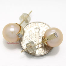 Load image into Gallery viewer, 1000902-14k-Yellow-Gold-Diamonds-9-10mm-Pink-Cultured-Pearl-Stud-Earrings