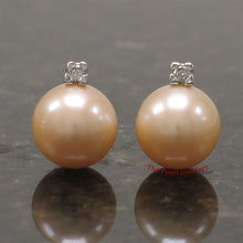 Load image into Gallery viewer, 1000907-14k-White-Gold-Diamonds-9-10mm-Pink-Cultured-Pearl-Stud-Earrings