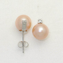 Load image into Gallery viewer, 1000907-14k-White-Gold-Diamonds-9-10mm-Pink-Cultured-Pearl-Stud-Earrings