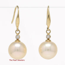 Load image into Gallery viewer, 1000922-14k-Yellow-Gold-Diamond-Peach-Round-Cultured-Pearl-Hook-Earrings