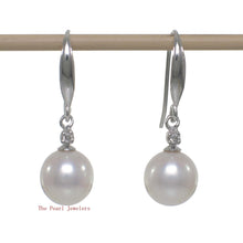 Load image into Gallery viewer, 1000925-14k-White-Gold-Diamond-White-Round-Cultured-Pearl-Hook-Earrings