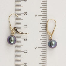 Load image into Gallery viewer, 1001001-14k-Solid-Yellow-Gold-Leverback-Round-Black-Pearl-Dangle-Earrings