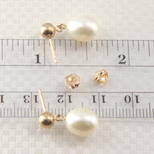 Load image into Gallery viewer, 1001010-14k-Yellow-Gold-Raindrop-White-Pearl-Dangle-Stud-Earrings