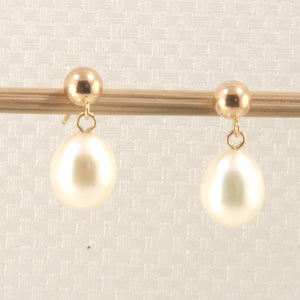 1001010-14k-Yellow-Gold-Raindrop-White-Pearl-Dangle-Stud-Earrings