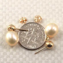 Load image into Gallery viewer, 1001012-14k-Yellow-Gold-Raindrop-Peach-Pearl-Dangle-Stud-Earrings