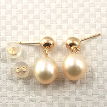 Load image into Gallery viewer, 1001012-14k-Yellow-Gold-Raindrop-Peach-Pearl-Dangle-Stud-Earrings