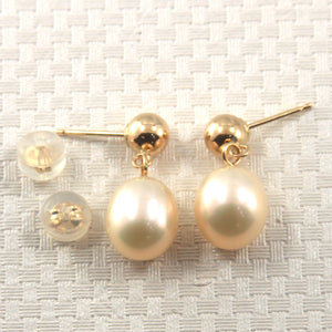 1001012-14k-Yellow-Gold-Raindrop-Peach-Pearl-Dangle-Stud-Earrings