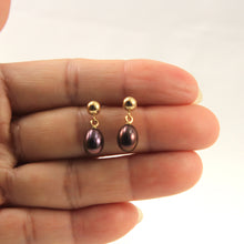 Load image into Gallery viewer, 1001011-14k-Yellow-Gold-Raindrop-Black-f/w-Pearl-Dangle-Stud-Earrings