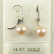 Load image into Gallery viewer, 1001027-14k-White-Gold-Leverback-Genuine-Pink-Cultured-Pearl-Dangle-Earrings