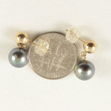 Load image into Gallery viewer, 1001031-14k-YG-5mm-Gold-Ball-Stud-Round-Cultured-Pearl-Dangle-Earrings
