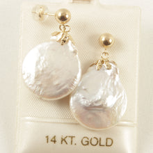 Load image into Gallery viewer, 1001100-14k-Yellow-Gold-Large-Baroque-Coin-Pearl-Dangle-Stud-Earrings