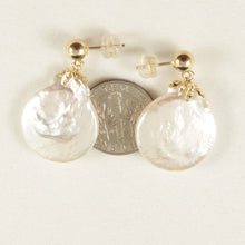 Load image into Gallery viewer, 1001100-14k-Yellow-Gold-Large-Baroque-Coin-Pearl-Dangle-Stud-Earrings