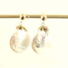 Load image into Gallery viewer, 1001100-14k-Yellow-Gold-Large-Baroque-Coin-Pearl-Dangle-Stud-Earrings