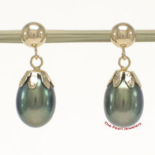 Load image into Gallery viewer, 1001111-14k-Yellow-Gold-Ball-Ring-Claws-Black-Freshwater-Pearl-Dangle-Earrings