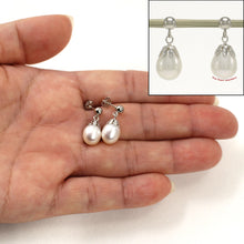 Load image into Gallery viewer, 1001125-14k-White-Gold-Ball-Ring-Claws-White-Pearl-Dangle-Earrings