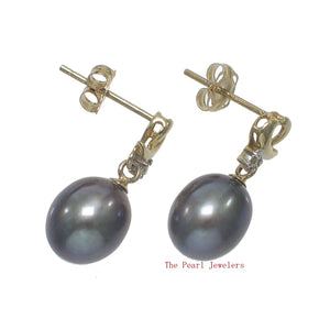 1001471-14k-Yellow-Gold-Diamonds-Black-Freshwater-Pearl-Dangle-Stud-Earrings