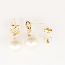 Load image into Gallery viewer, 1001600-14k-Yellow-Gold-Diamonds-Round-Cultured-Pearl-Dangle-Earrings