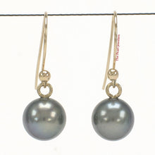 Load image into Gallery viewer, 1001631-14k-Yellow-Gold-Fish-Hook-Gold-Ball-Black-Cultured-Pearl-Dangle-Earrings