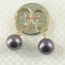 Load image into Gallery viewer, 1001804-14k-Yellow-Gold-Leverback-Eggplant-Cultured-Pearl-Dangle-Earrings