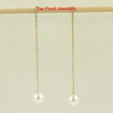 Load image into Gallery viewer, 1001820-14k-Yellow-Gold-Threader-Chain-White-Cultured-Pearl-Drop-Earrings