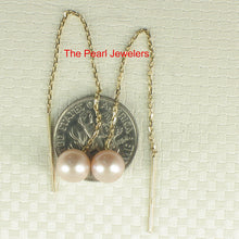 Load image into Gallery viewer, 1001824-14k-Yellow-Gold-Threader-Chain-Pink-Cultured-Pearl-Drop-Earrings