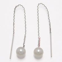 Load image into Gallery viewer, 1001825-14k-Gold-Threader-Chain-White-Cultured-Pearl-Drop-Earrings