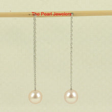 Load image into Gallery viewer, 1001827-14k-White-Gold-Threader-Chain-Pink-Cultured-Pearl-Drop-Earrings