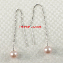 Load image into Gallery viewer, 1001827-14k-White-Gold-Threader-Chain-Pink-Cultured-Pearl-Drop-Earrings
