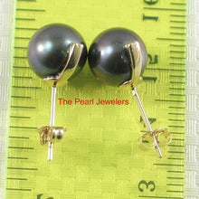 Load image into Gallery viewer, 1001871-14k-Yellow-Gold-Gray-Cultured-Pearl-Diamond-Stud-Earrings